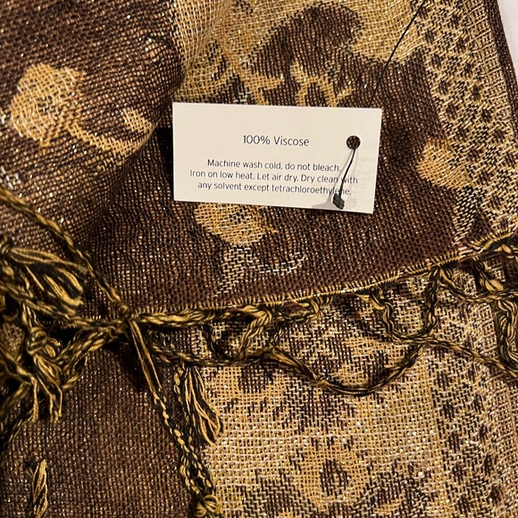 Pashmina style Scarf Rich Gold Brown Cream Olive Green Thread Rich Beautiful NWT - Picture 6 of 8